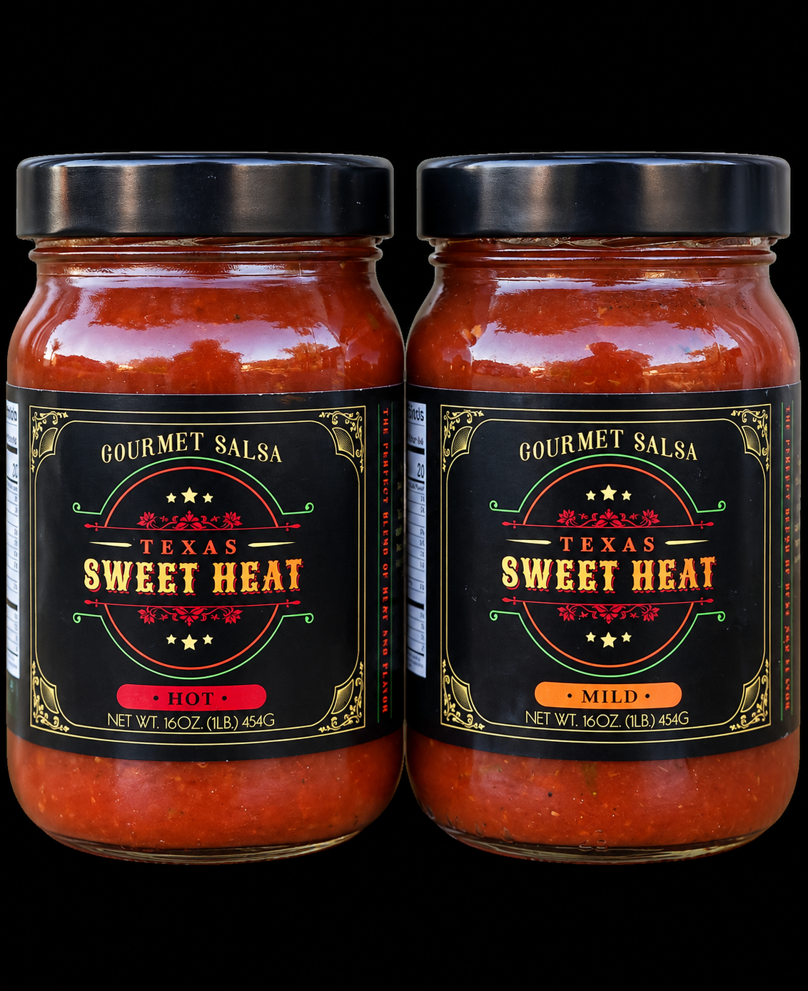 Texas Sweet Heat Hot and Mild Salsa jars